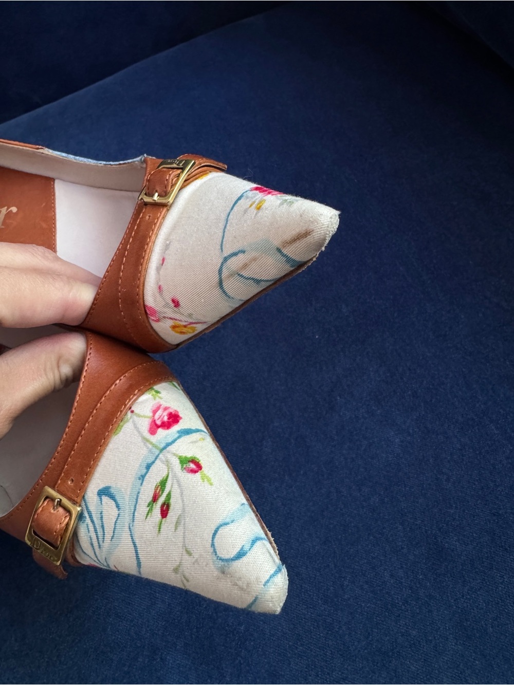 Christian Dior denim and leather floral heels Size 36 1/2 - Picture 3 of 8